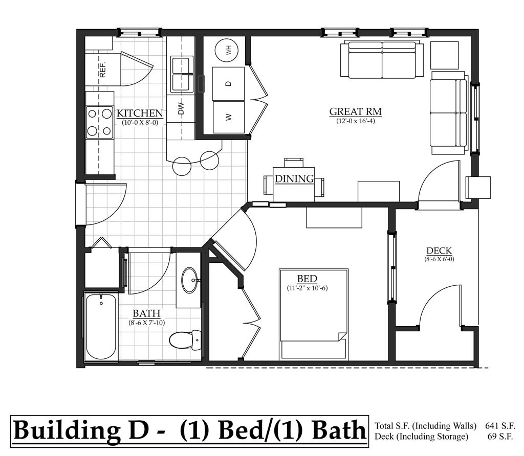 D Building north side 1 bedroom, 1 bathroom